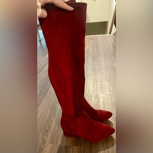 Maroon knee high suede boots
